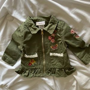 6/9 month Daisy Fuentes Girls Olive Green Floral and Lace Jacket